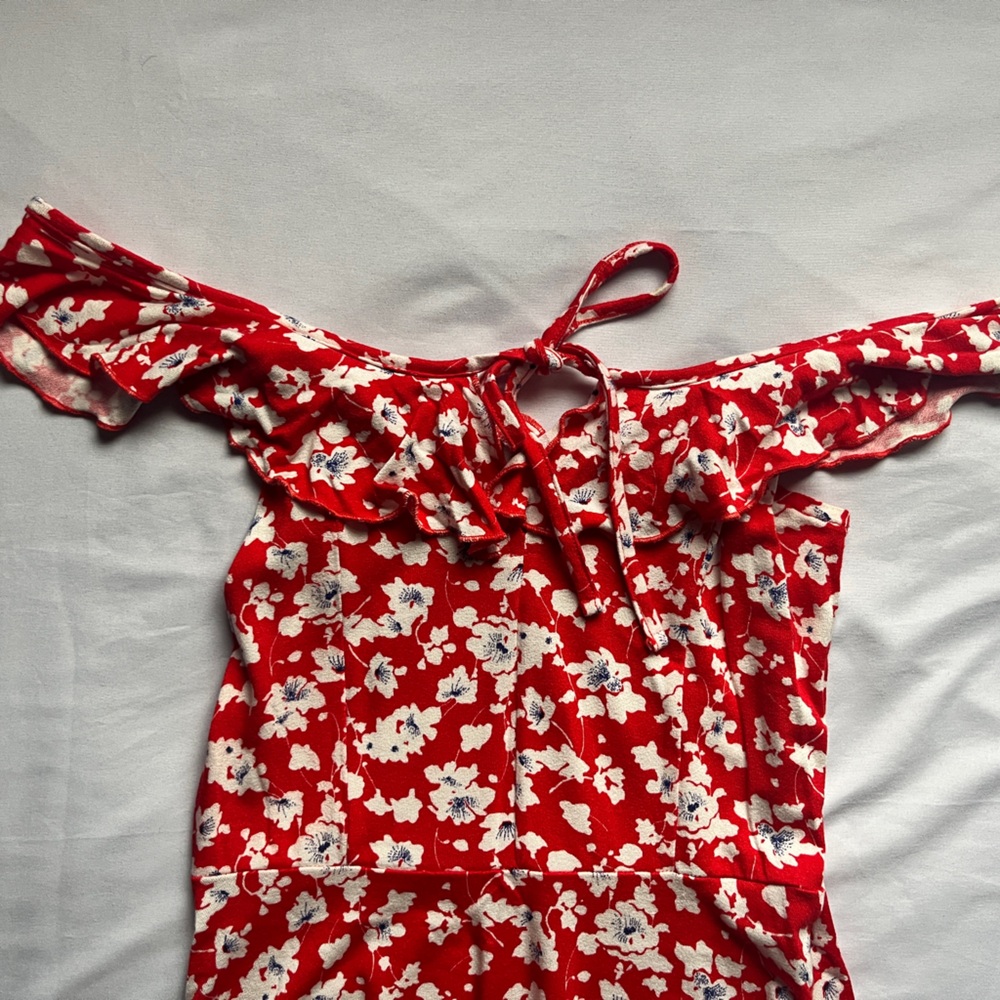 Red Floral Off-Shoulder Dress